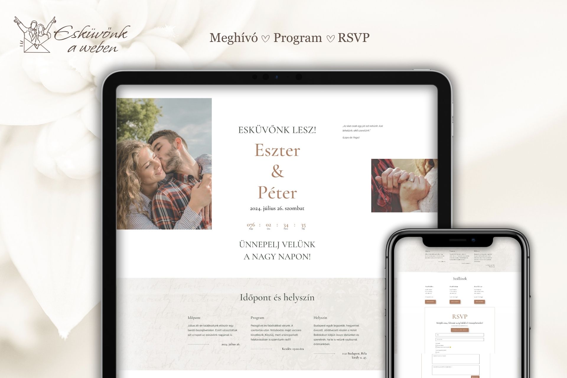 Esküvői weboldal - meghívó, program, RSVP